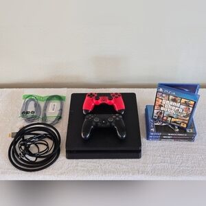 Sony PlayStation 4 500G Console Slim Black Bundle 6 Games 2 Controllers *TESTED*